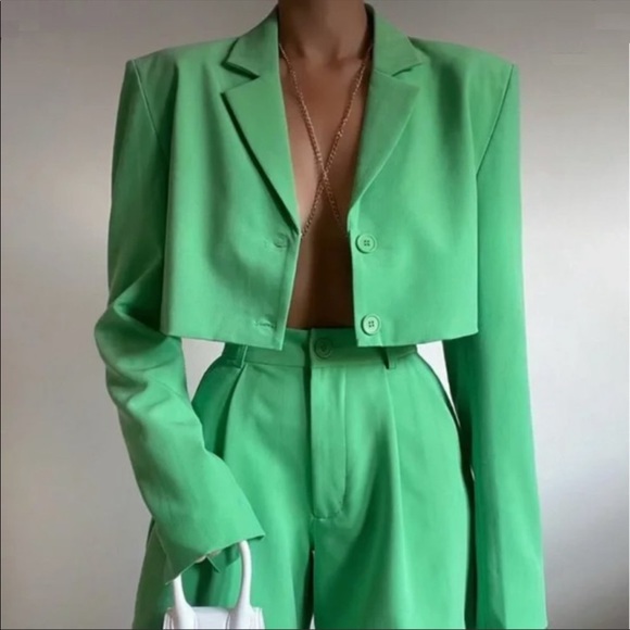 WeWoreWhat Green Cropped Blazer Size Extra Large - Picture 16 of 16
